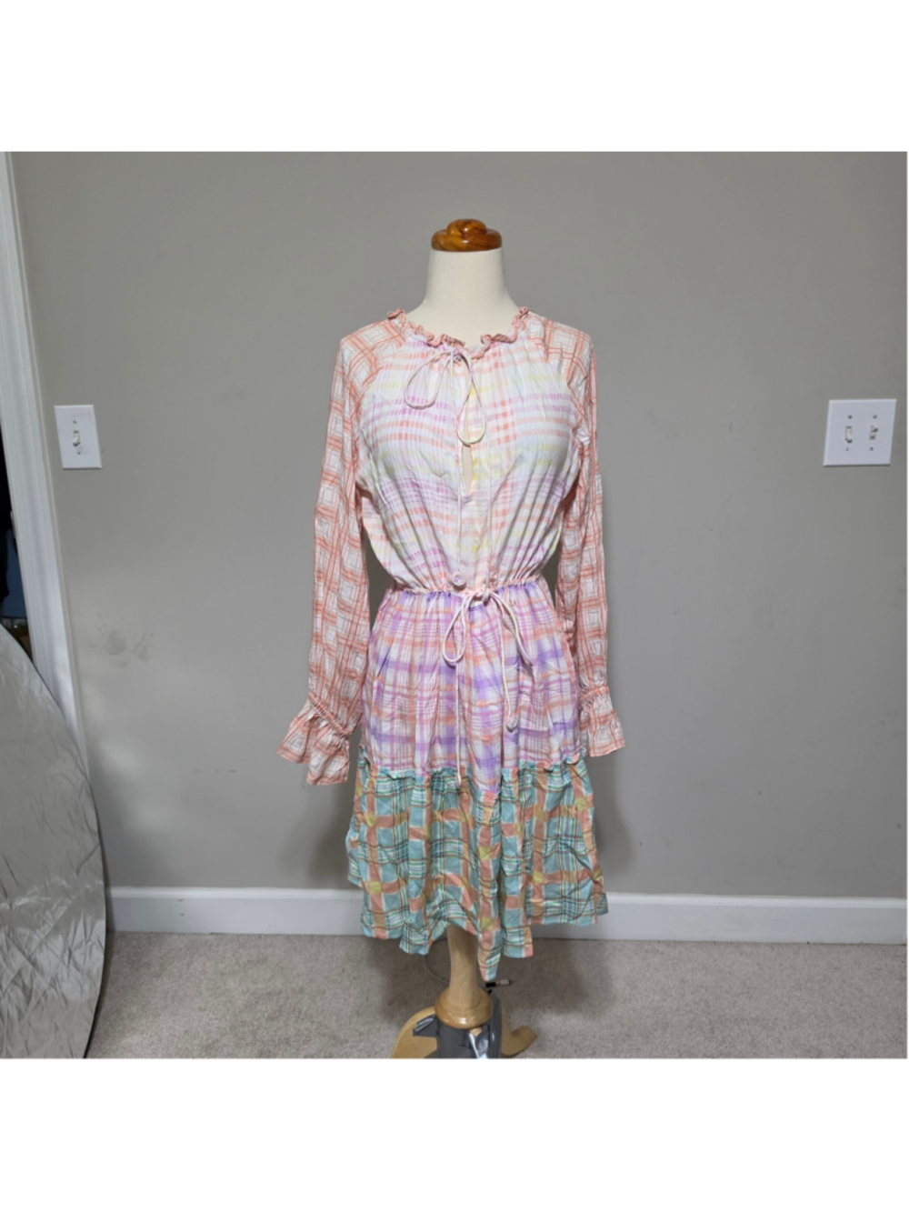 JW Style Pastel Plaid Mixed Print Dress Size S